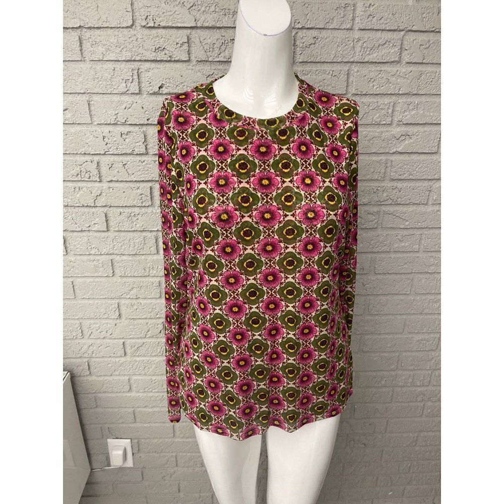 INC International Concepts Multicolored Floral Mesh Top Size L